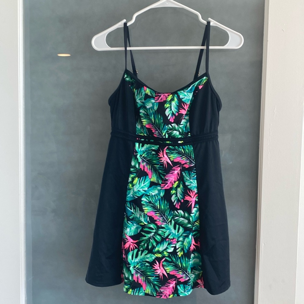 Black, tropical swimsuit, ladies size medium